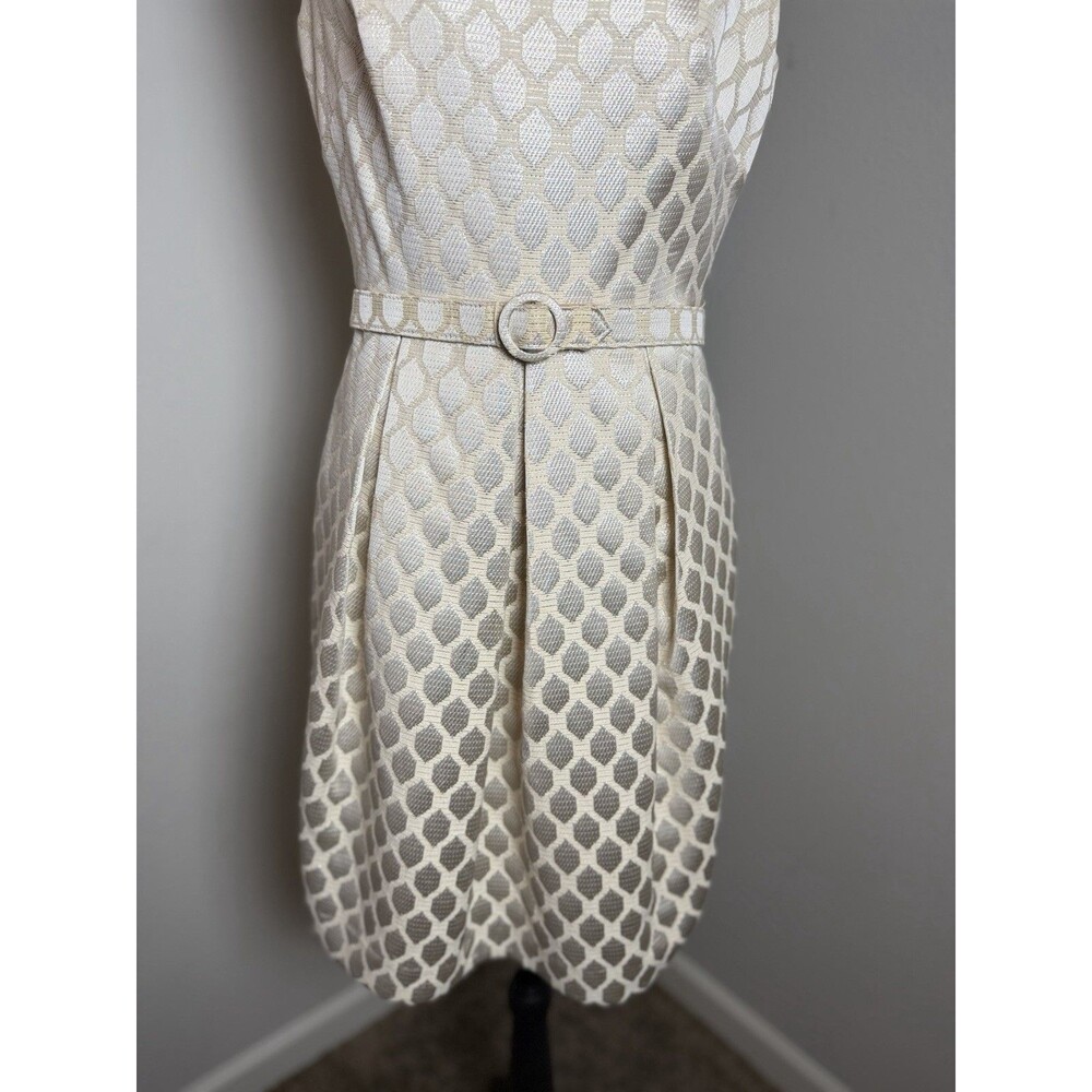Eliza J Metallic Jacquard Fit & Flare Dress Belted Size 6 - Picture 3 of 16